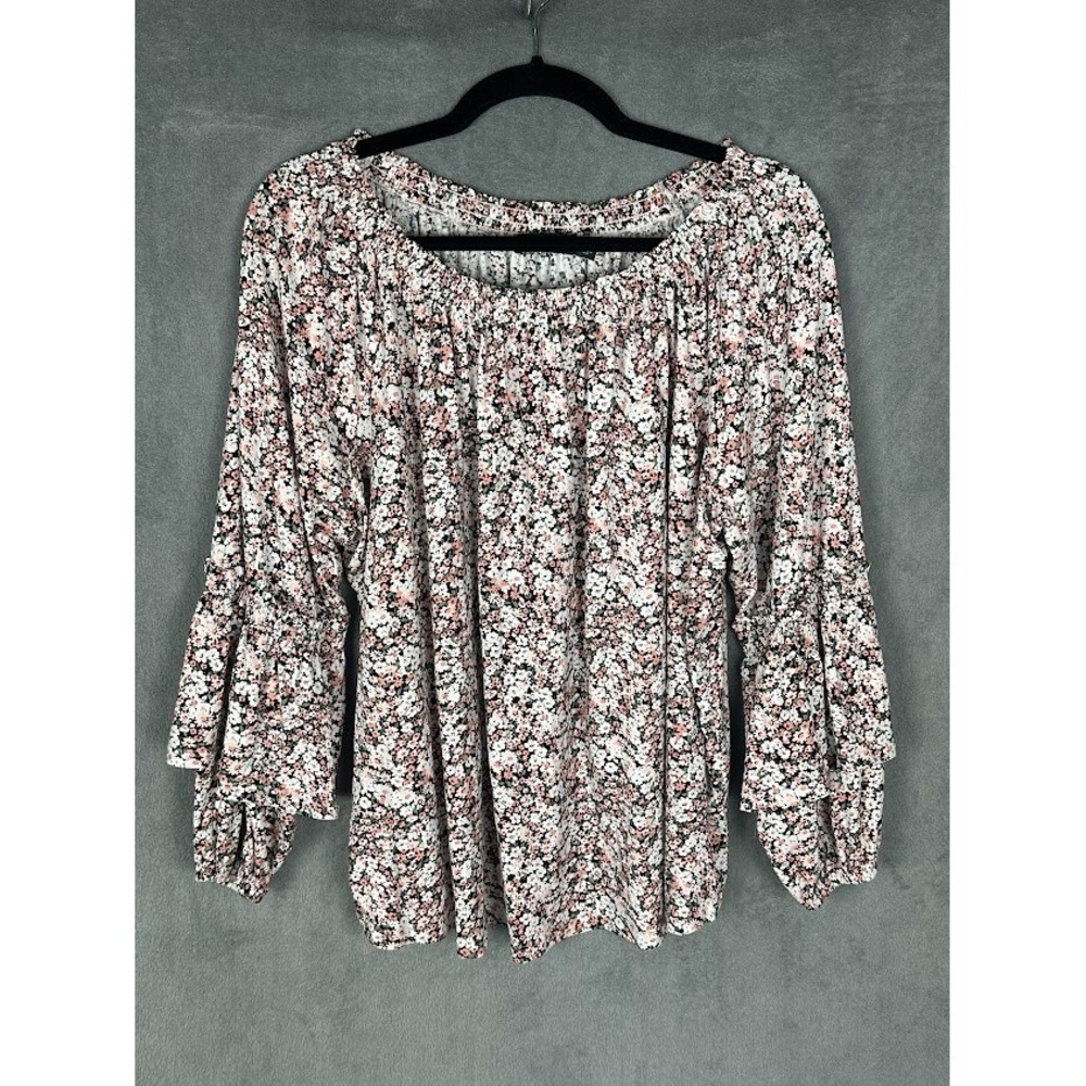 Ralph Lauren LRL Top Womens 2X Pink Ditsy Floral Long Sleeve Stretch Preppy Boho